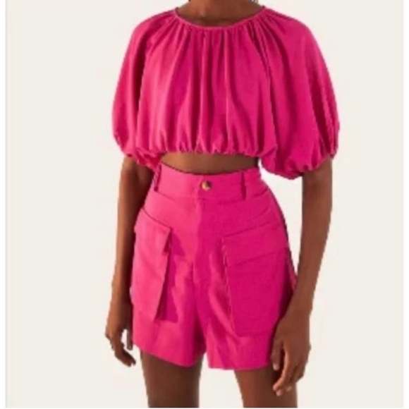 Farm Rio Linen Blend Pink Cargo Shorts M - Picture 2 of 10